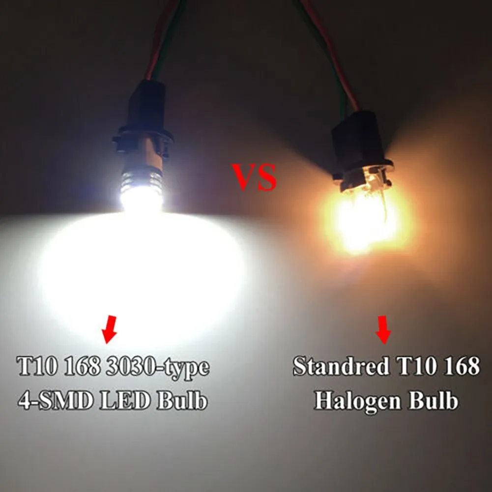 

2pcs T10-3030-4SMD Xenon White 4-SMD-3030 2825 168 194 LED Bulbs For Motorcycle Parking Lights