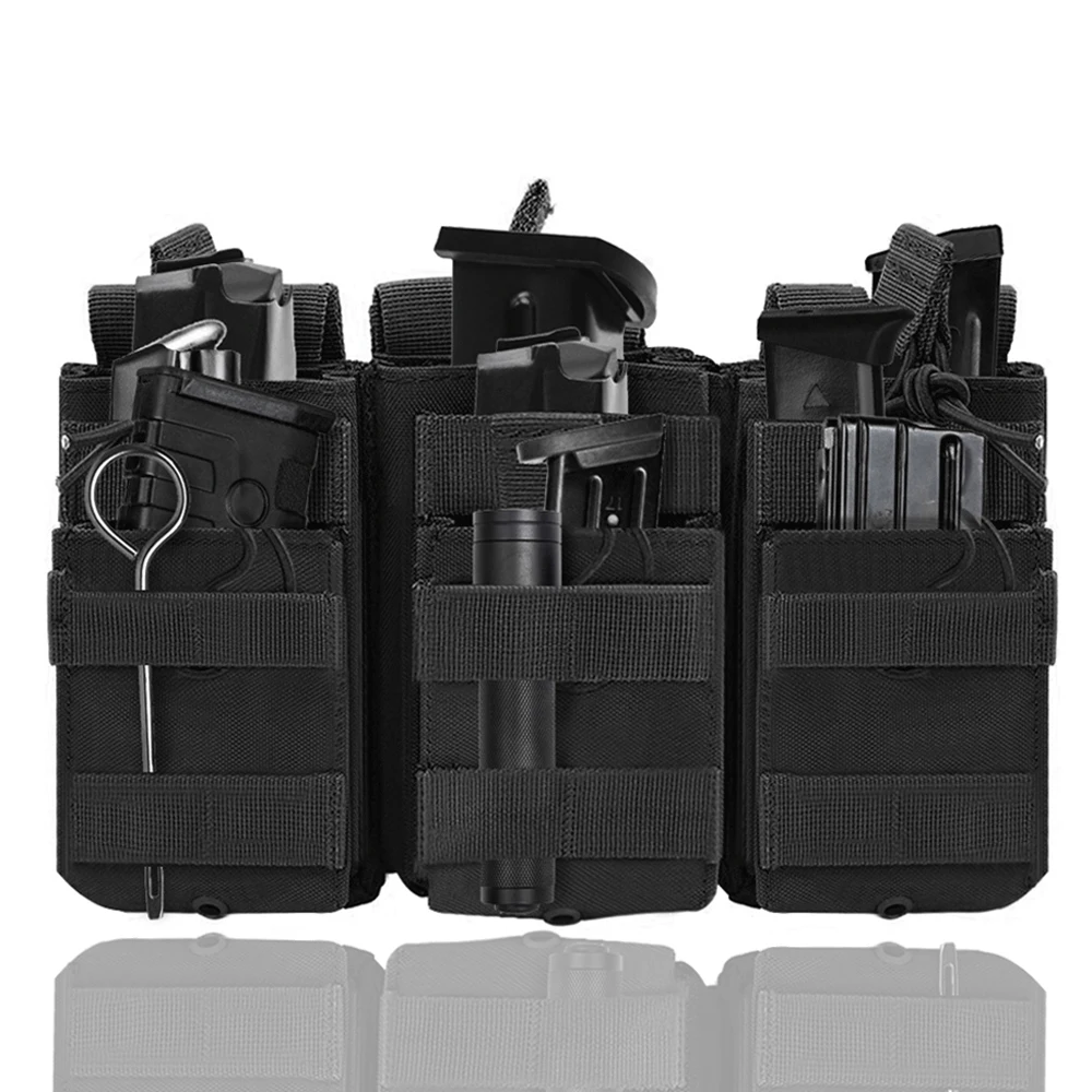 

Tactical Molle Triple Magazine Pouch Hunting Rifle Pistol Mag Pouch Universal Double-Layer Cartridge Holder for M4 M14 M16 AK AR