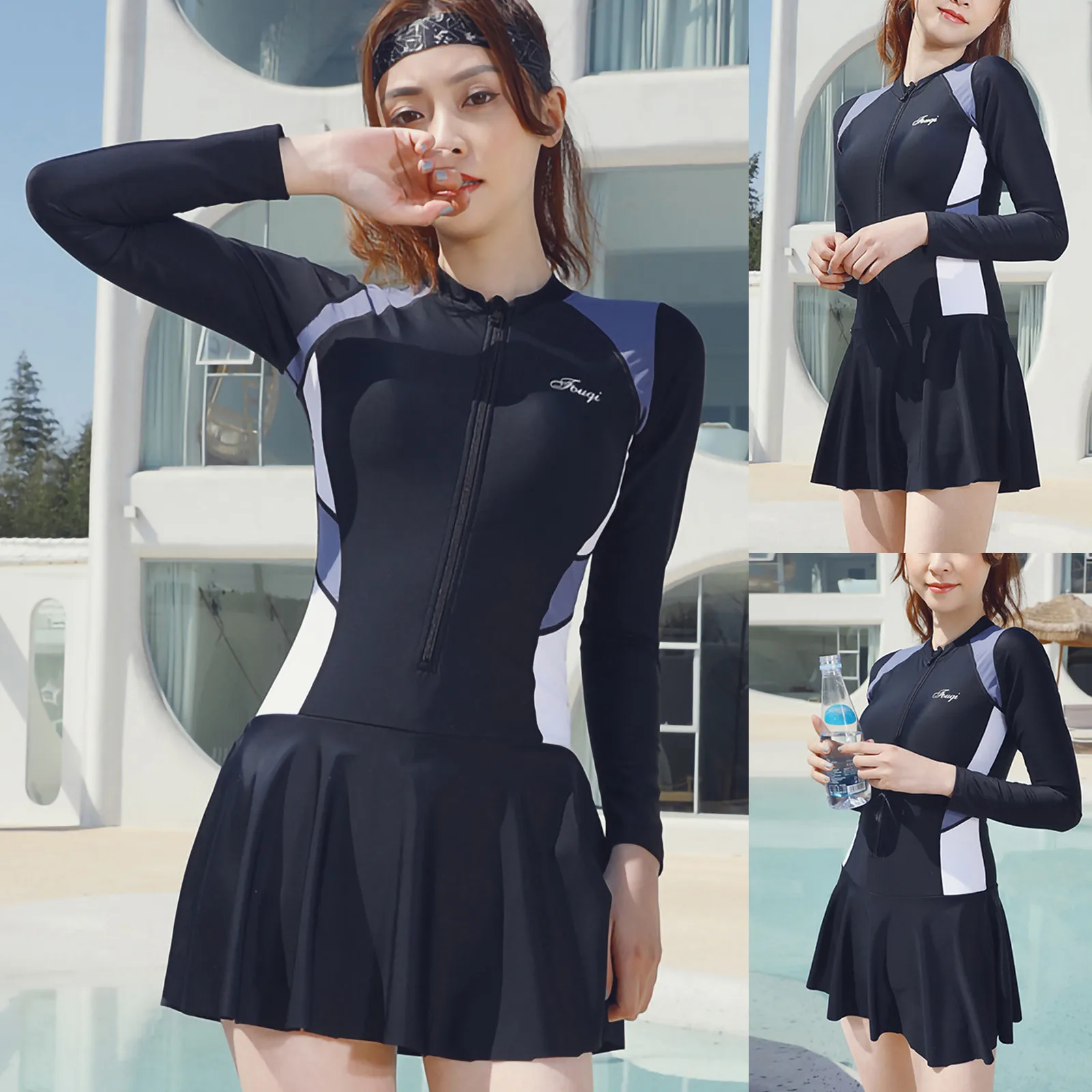 

Women Swimsuit Wetsuit For Snorkeling Long-sleeved Swimming Diving Skirted Clothes Suit Bodysuit Surfing Wet Piece Surf One Piec