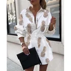 Женская Длинная блузка с буквенным принтом, модная шикарная рубашка на пуговицах с V-образным вырезом и длинным рукавом, топы, блузка, женская мода, 2019