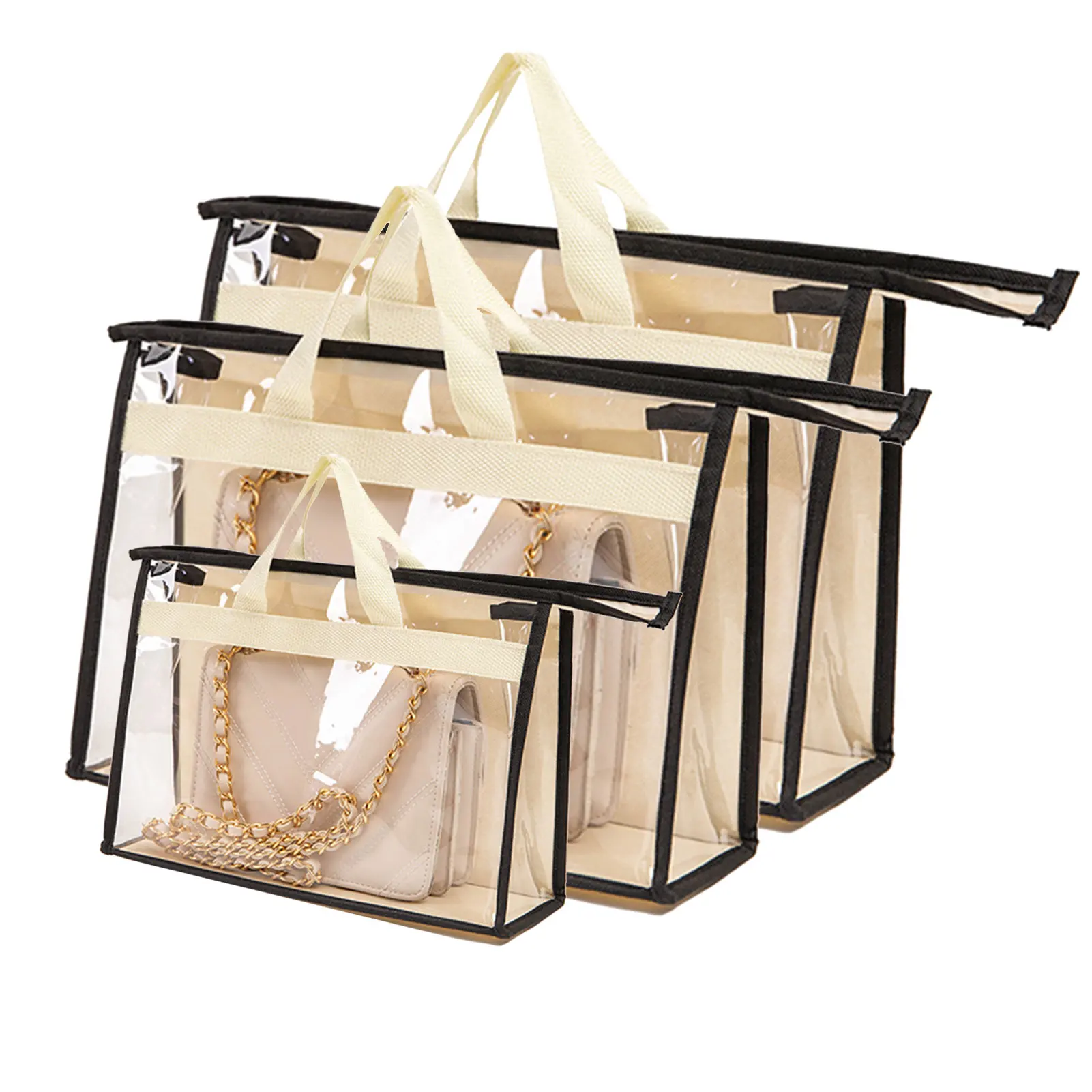

3pcs Dust Cover For Hanging Closet Washable PVC Handbag Organizer Transparent Wardrobe With Handle Space Saving Large Capacity
