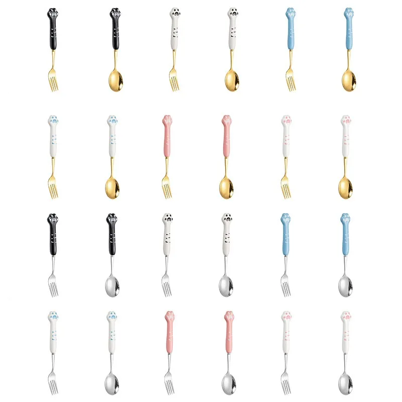 Посуда из нержавеющей стали керамическая ложка с когтями в виде кошки вилка