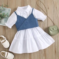 toddler girls white dress flare sleeve spring 2021 kids denim vest and shirt dresses children casual clothes for 1 2 3 4 6 years
