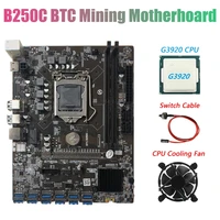 b250c btc mining motherboard with g3920 cpufanswitch cable 12xpcie to usb3 0 graphics card slot support ddr4 dimm ram