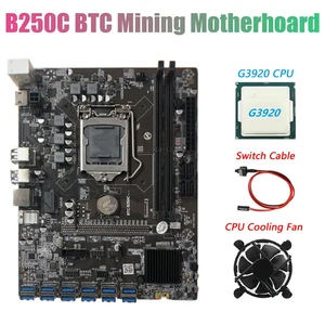 b250c btc mining motherboard with g3920 cpufanswitch cable 12xpcie to usb3 0 graphics card slot support ddr4 dimm ram free global shipping