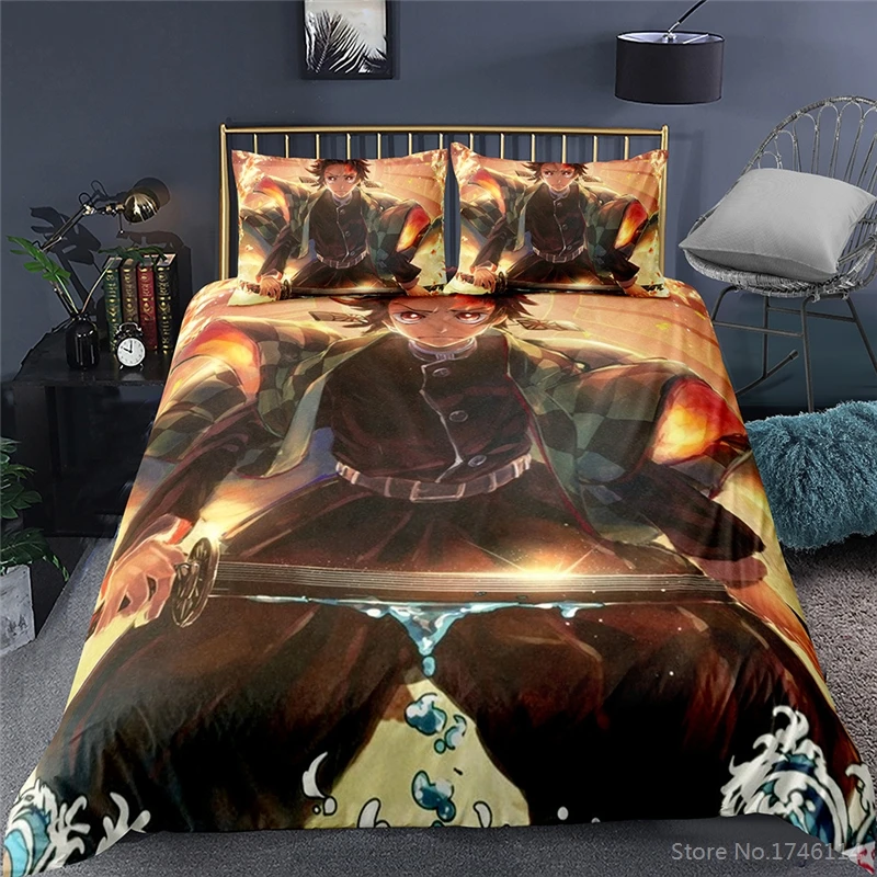 

2/3pcs Twin Full Queen King Size Bedding Set Anime Demon Slayer 3D Printed Comforter Cover Pillowcase Bed Linens Home Textile