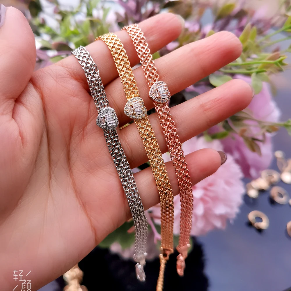 Женский браслет с подвеской в виде сердца розовое золото серебро металлическая