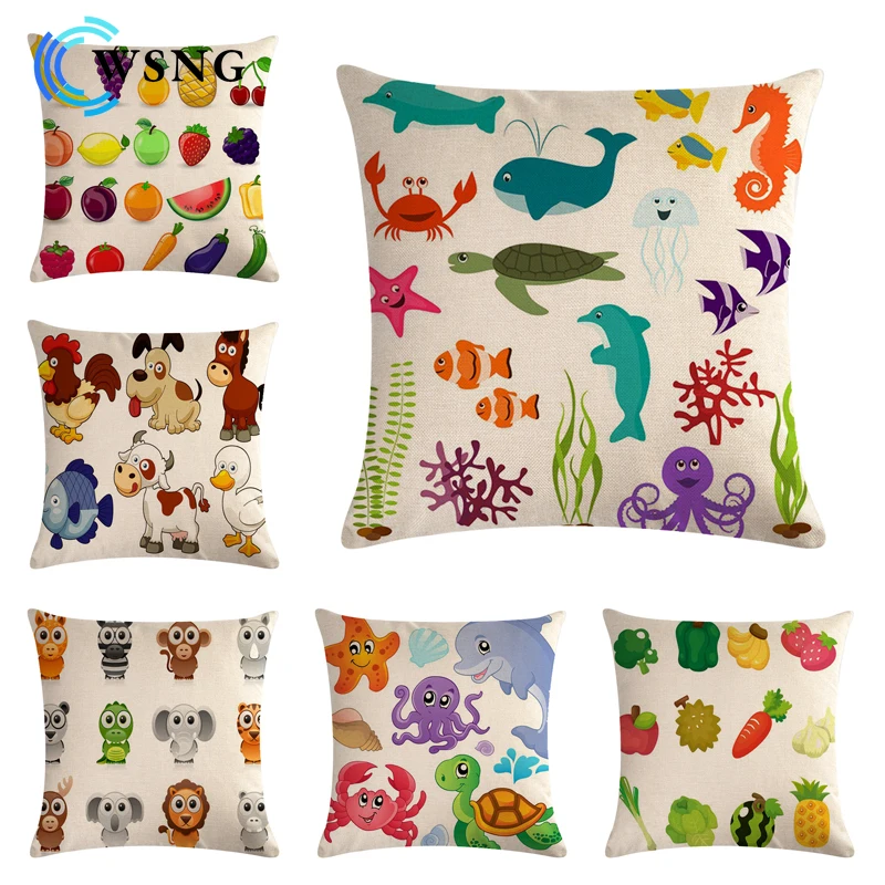 

Cartoon Pattern Cotton Linen Pillow Cushion Cover Home Decoration Living Room Sofa Children's Room Decorative Pillowcase 45*45cm