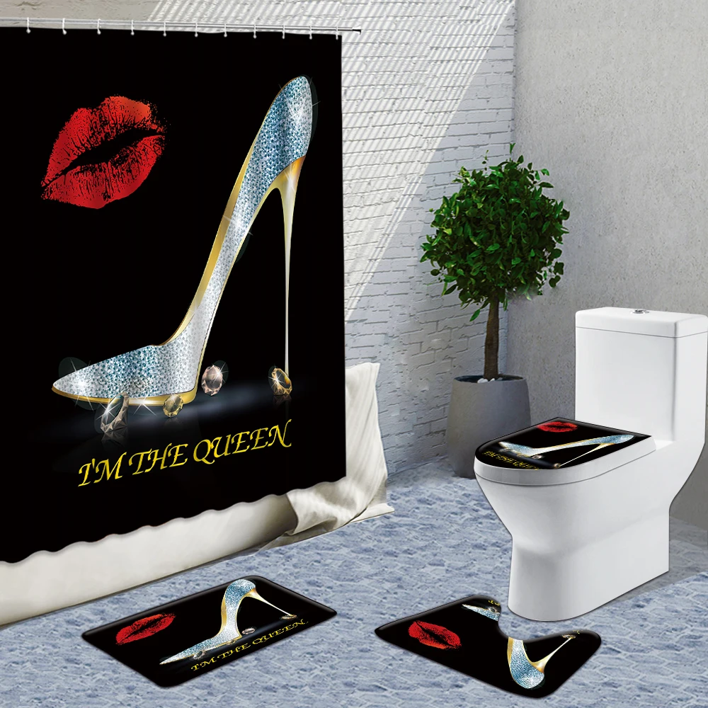 

Занавеска для душа с красными губами, серебристая, белая, на высоком каблуке