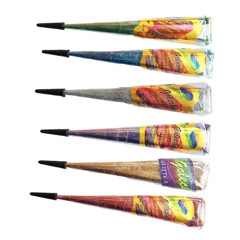 

6 Colors Body Art Tattoo Paint Temporary Draw Indian Paste Cone Henna Cone Henna Mehndi Glitter Stage Glitter Q5M9
