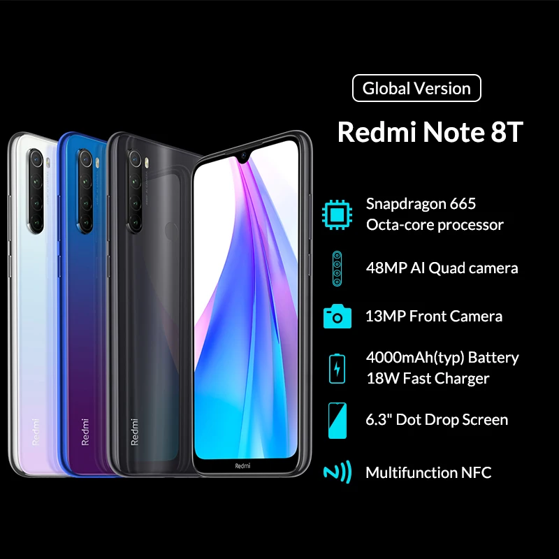 В наличии! Глобальная версия смартфона Xiaomi Redmi Note 8T 4 Гб ОЗУ 64 ПЗУ 48MP Quad Camera NFC Snapdragon