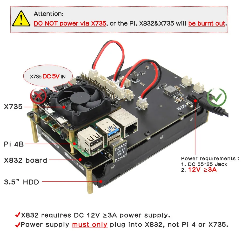 Плата расширения Raspberry Pi 4 Model B X832 поддерживает 3 5 дюймовый SATA HDD совместимый с