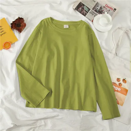Green Модные женские футболки; сезон весна-осень; женские футболки с длинными рукавами и принтом для девочек; топы с круглым вырезом; свободные женские рубашки; мягкие женские футболки - Цвет: Green