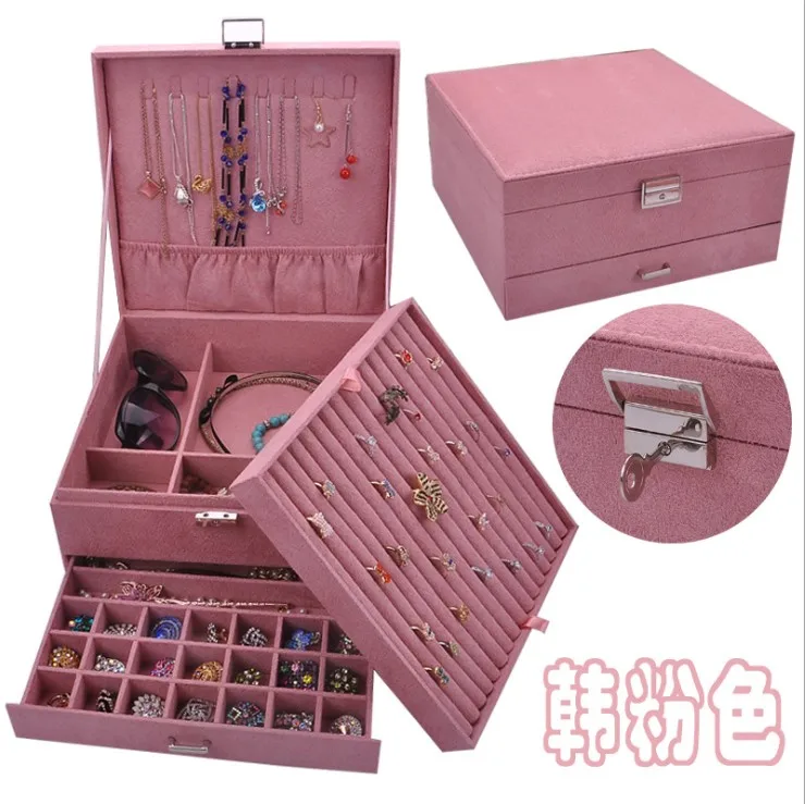 light pink Новогодняя Подарочная коробка для ювелирных изделий, большой изысканный чехол для макияжа, органайзер для ювелирных изделий, шкатулка для выпускного, подарок на день рождения для девочки 203 - Цвет: light pink
