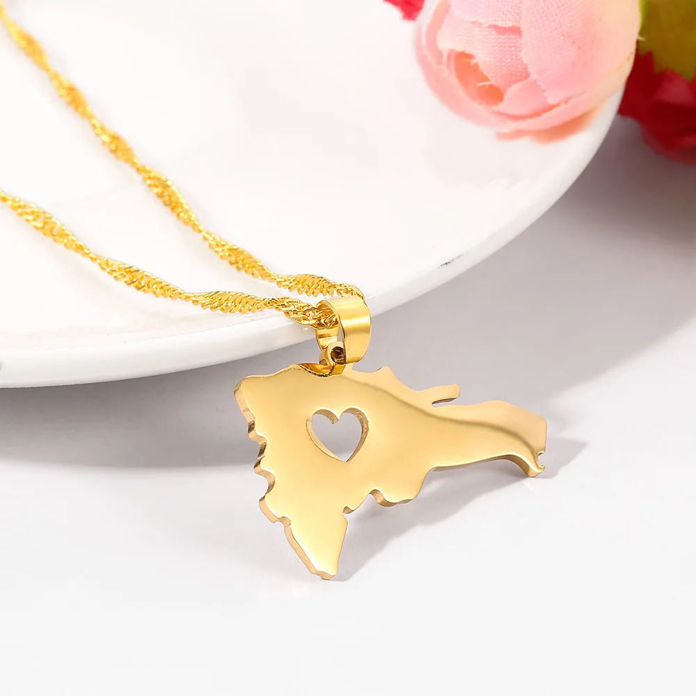 Ожерелье женское из нержавеющей стали с подвеской в виде карты Доминиканской