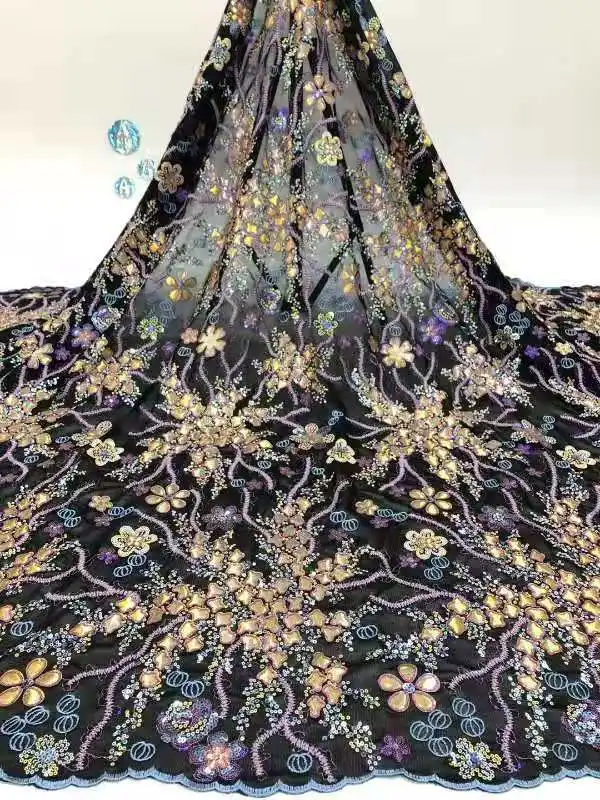 

Swiss sequin tulle lace fabric 5 yards 2020 new high-quality wedding banquet show lace fabric FJ-019