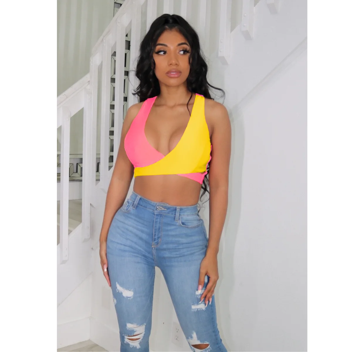 

Sexy Exercise Small Vest Womens Tight Contrast Color Sports Top crop top women