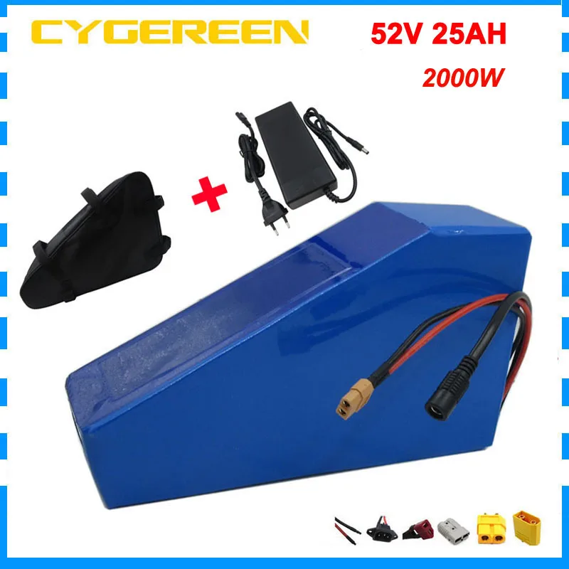 2000W 52V 25AH Triangle Battery 14S 48V Ebike Bateria 1000W 51.8V 20AH Lithium Batteries Pack 35E 18650 cell 50A BMS 5A Charger