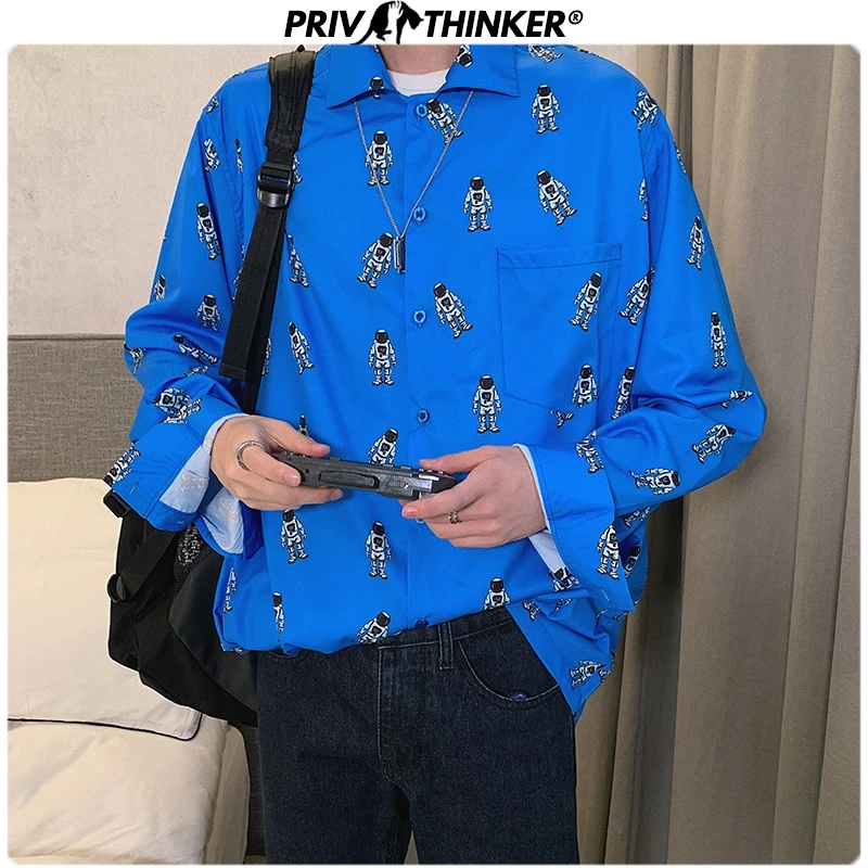 Мужская Повседневная Блузка Privathinker белая Свободная рубашка с принтом в