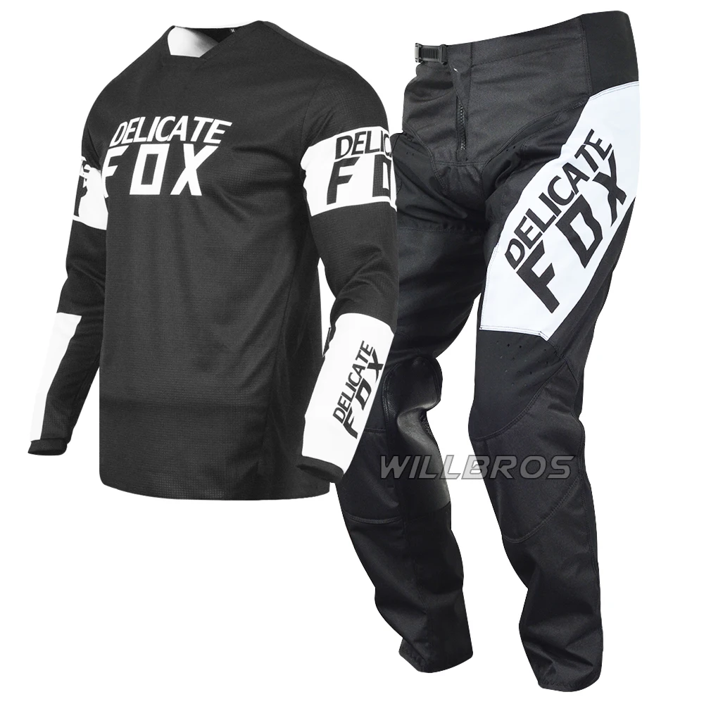 

Delicate Fox 180 Revn Jersey Pants Motocross MX Combo Outfit BMX DH Dirt Bike Suit Mountain Bicycle Offroad Black White Kits Men