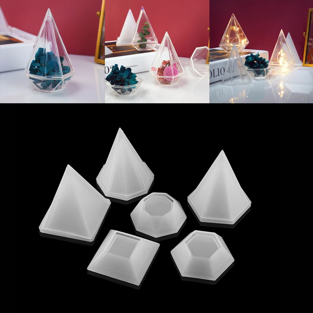 

3Style Crystal Pyramid Diamond Silicone Mold Storage Box Epoxy Resin Mold for DIY Casting Handmade Jewelry Trinket Box Tools