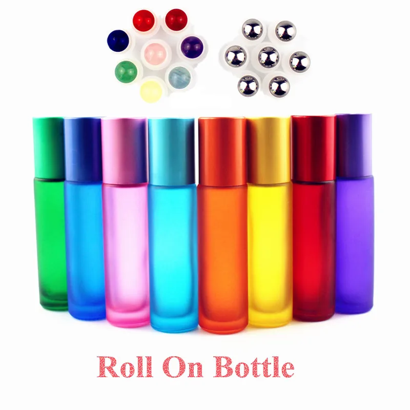 1PC Thick 10ml Frosted Glass Roll On Bottles Natural Gemstone Roller Ball Essential Oil Vials Empty Refillable Perfume Bottle