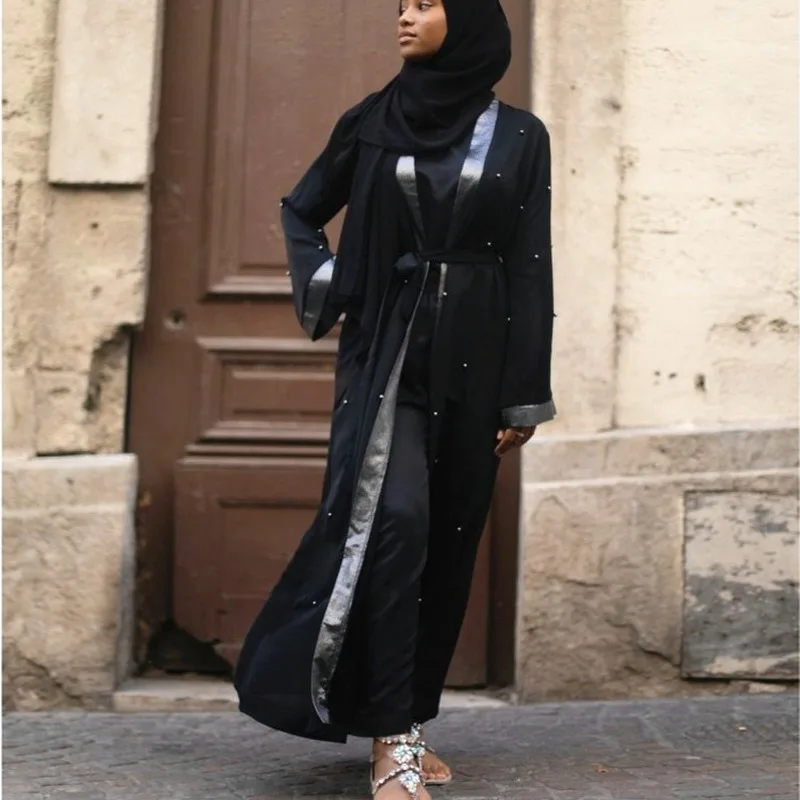 "Мусульманское женское платье с бисером, Турецкая абайя, с цветочным принтом, макси кимоно, открытый халат, Дубай, мусульманское платье, Женс..."