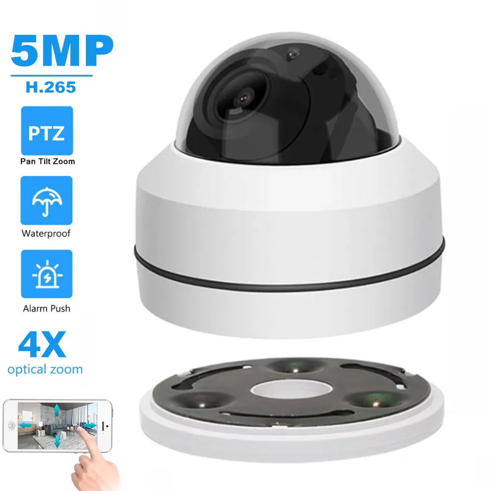 

1080P 5MP IP Camera PTZ Outdoor Waterproof 4X Optical Pan Tilt Zoom Tour Wall Ceiling Mount Metal Home CCTV Surveillance Camera