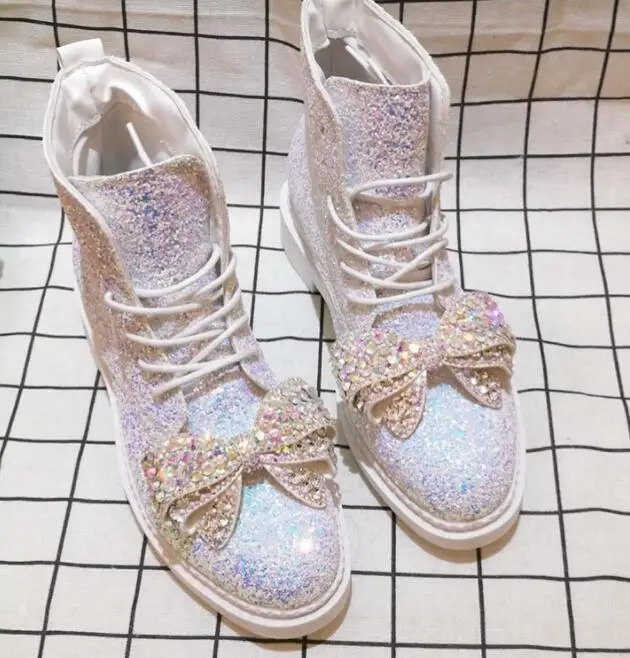 Стразы и бантом для девочек сезон весна тонкие блестки прилив бренд ботинки
