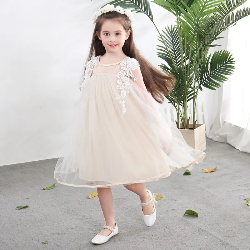 Летнее повседневное кружевное Сетчатое платье без рукавов для маленьких девочек