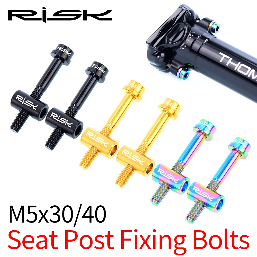 

RISK 2pcs/Lot M5*30mm x40mmTitanium Alloy Bicycle Seat Post Bolts MTB Mountain Road bike Nuts Washers Cycling S eatpost Screws