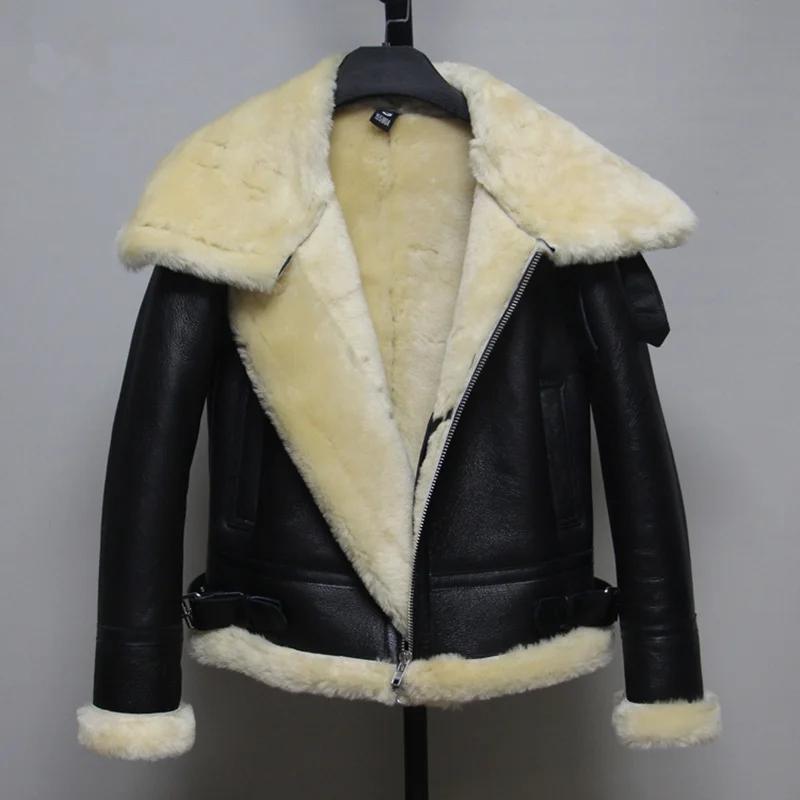 Новинка 2020 Женская куртка-бомбер из натуральной овечьей кожи с мехом ягненка
