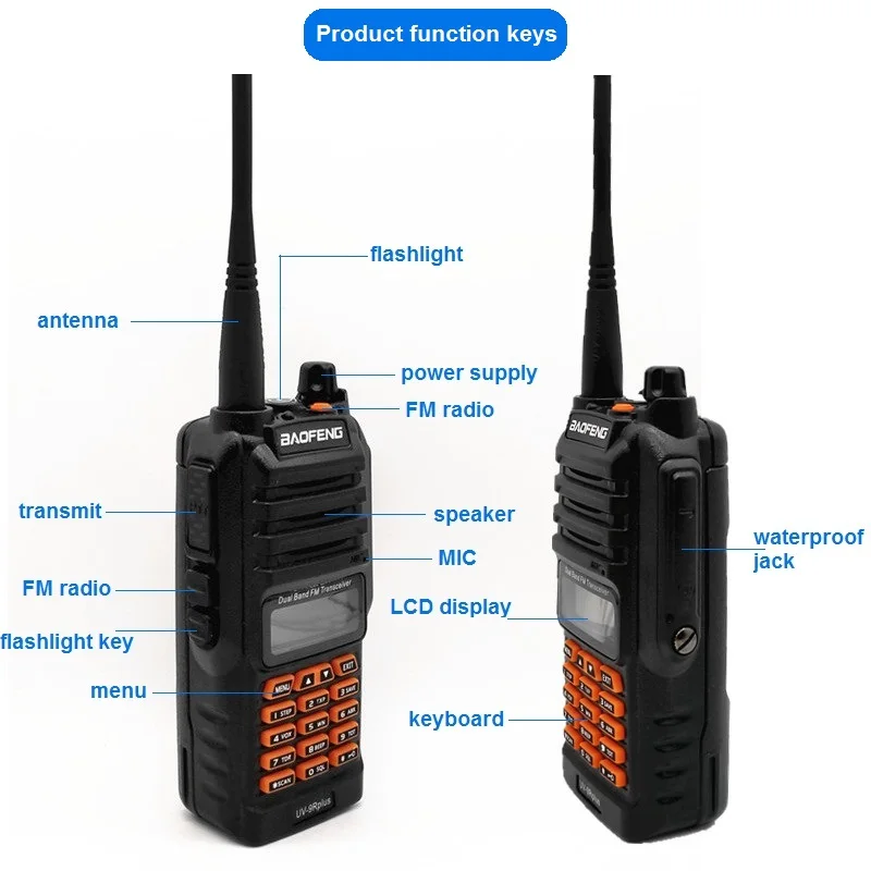 Baofeng UV-9R PLUS 10W Walkie Talkie Waterproof Ham Radio Station Amateur VHF UHF Two Way CB Radio Scanner Transceiver uv9rplus