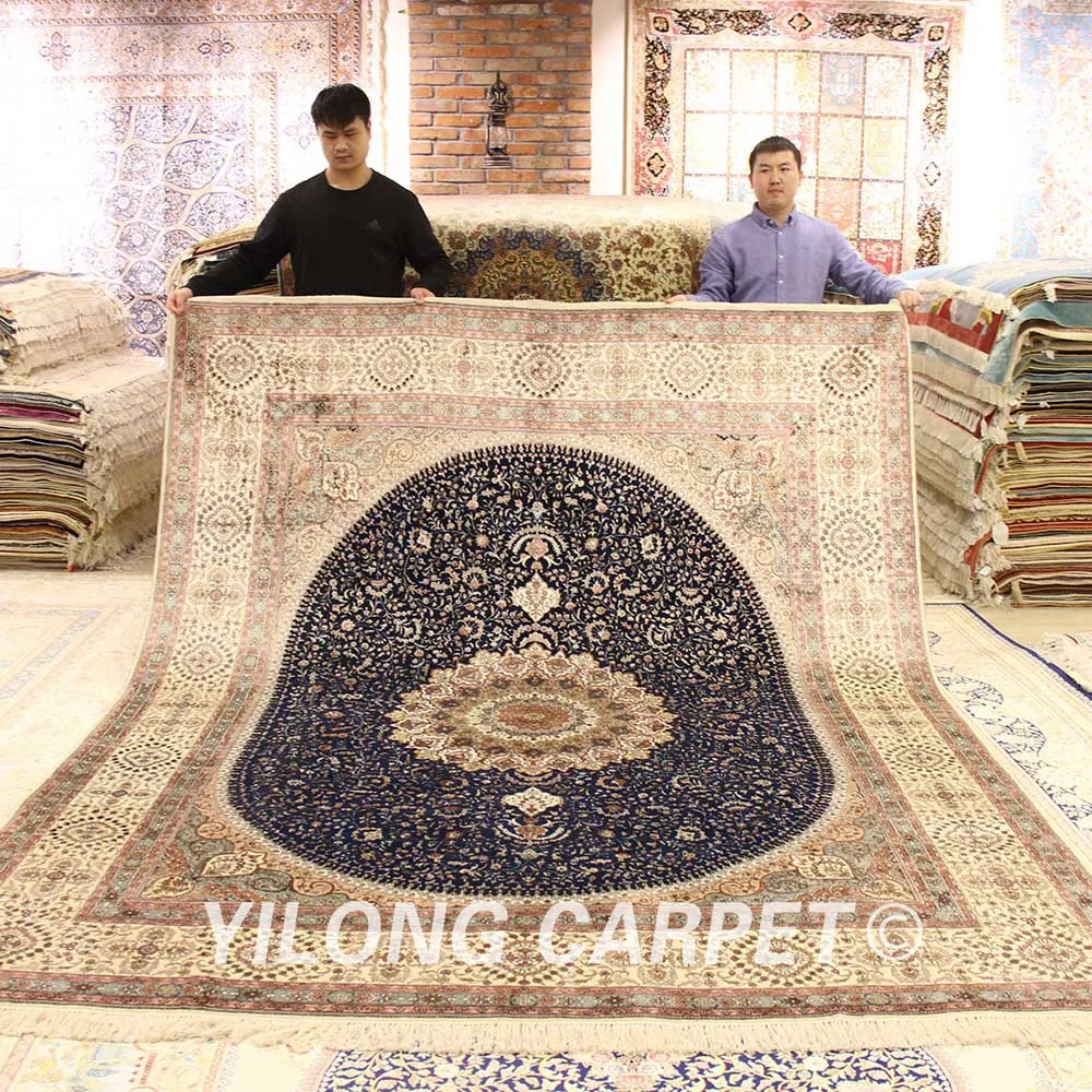 YILONG 8'x10' синий медальон ручной работы Шелковый персидский ковер гостиной роскошный коврик(WY323A8x10