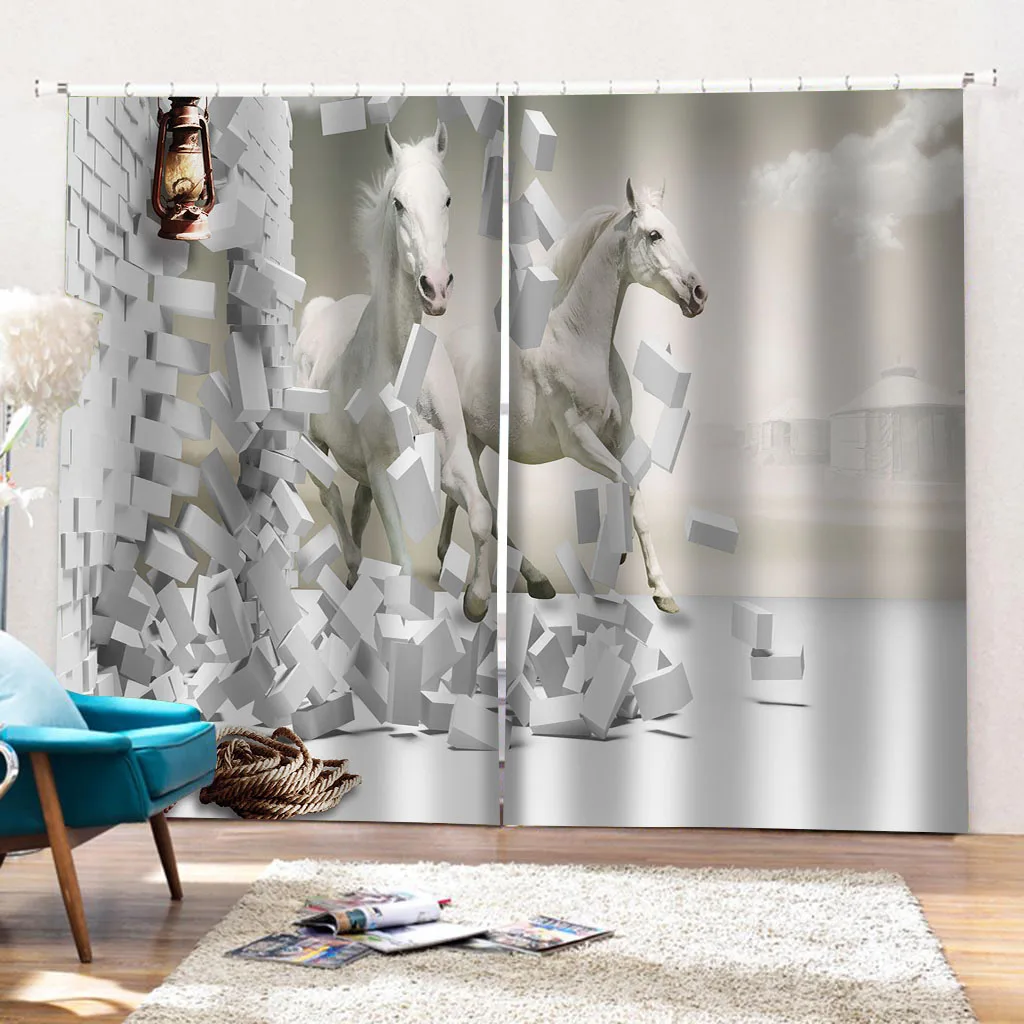 3D занавески для фотографий размер под заказ настенные кирпичные с белой лошадью