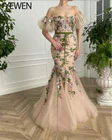 Вечернее Тюлевое платье-русалка, с аппликацией, вышивкой, длинное, в пол, скромное, наряд для выпускного вечера, 2021