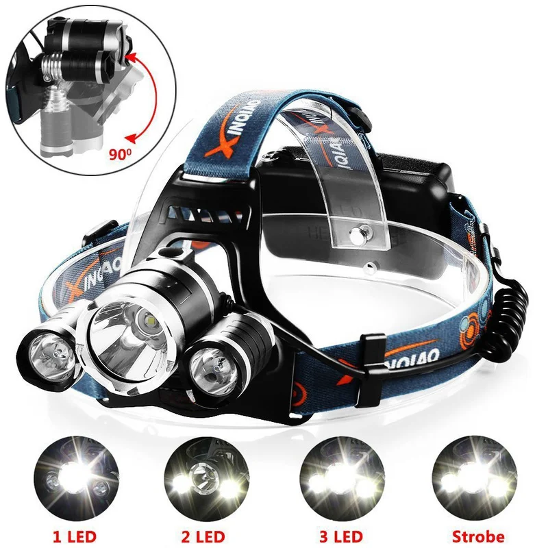 

Rechargeable Three-eye T6 RJ-3000 Headlight Led Headlamp Fishing Torch Hunting Head Lamp Camping Headlamp Flashlight Head Light