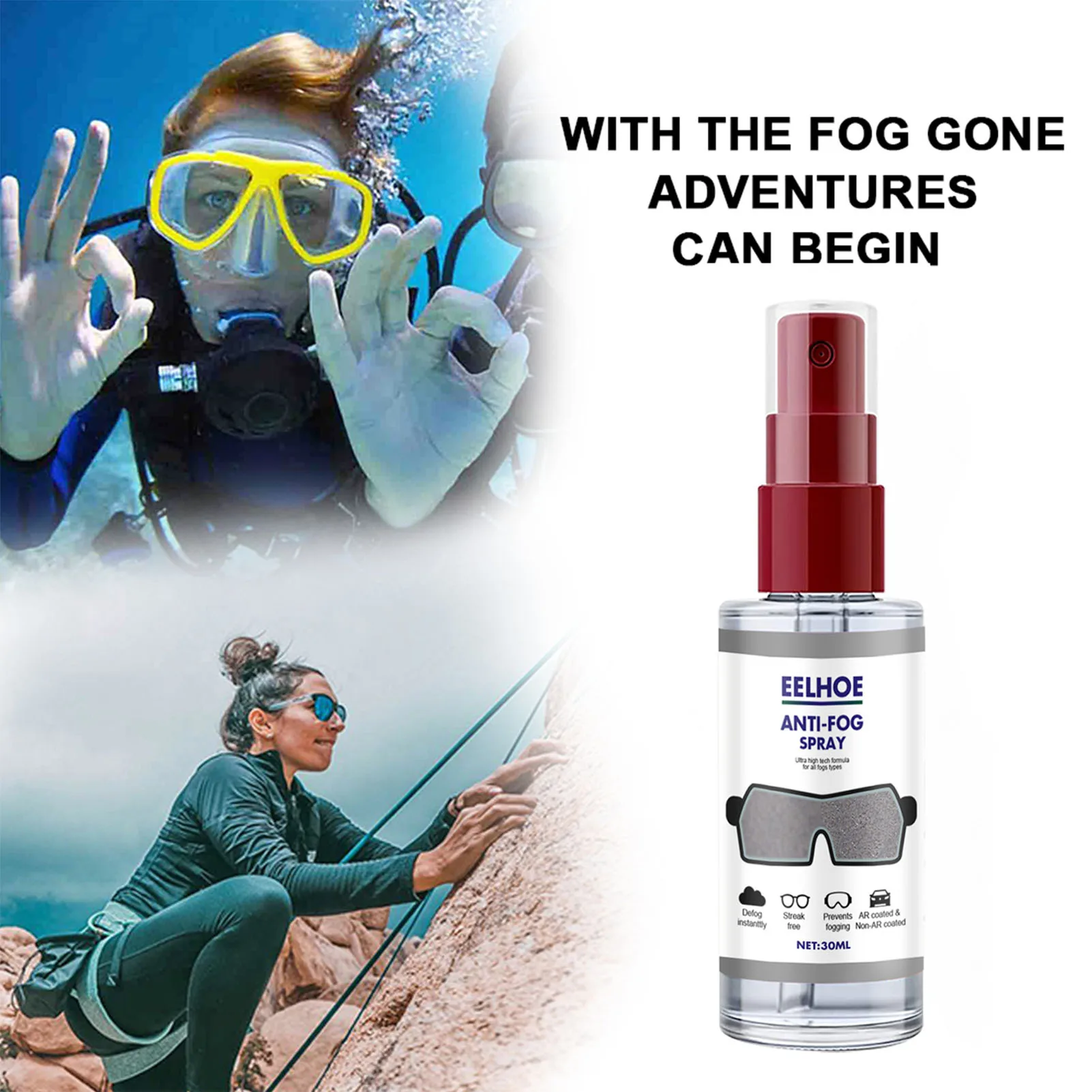 

30ml/60ml/120ml Anti-fog Agent Glasses Lenses Anti-fog Spray Rearview Mirror Goggles Antifoggant Helmet Anti-fog Treatment