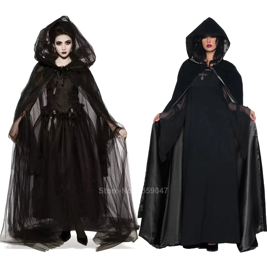 Miedo para disfraces de Halloween para mujer, traje de novia fantasma, conjunto de capa negra, vestido Medieval gótico, traje de Horror de vampiro y Diablo
