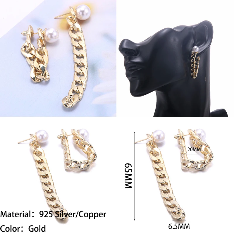

Copper Chain Long Drop Earring for Women Cute Jewelry 1 Pair Prevent Allergy Earrings with pearls Women's Gifts