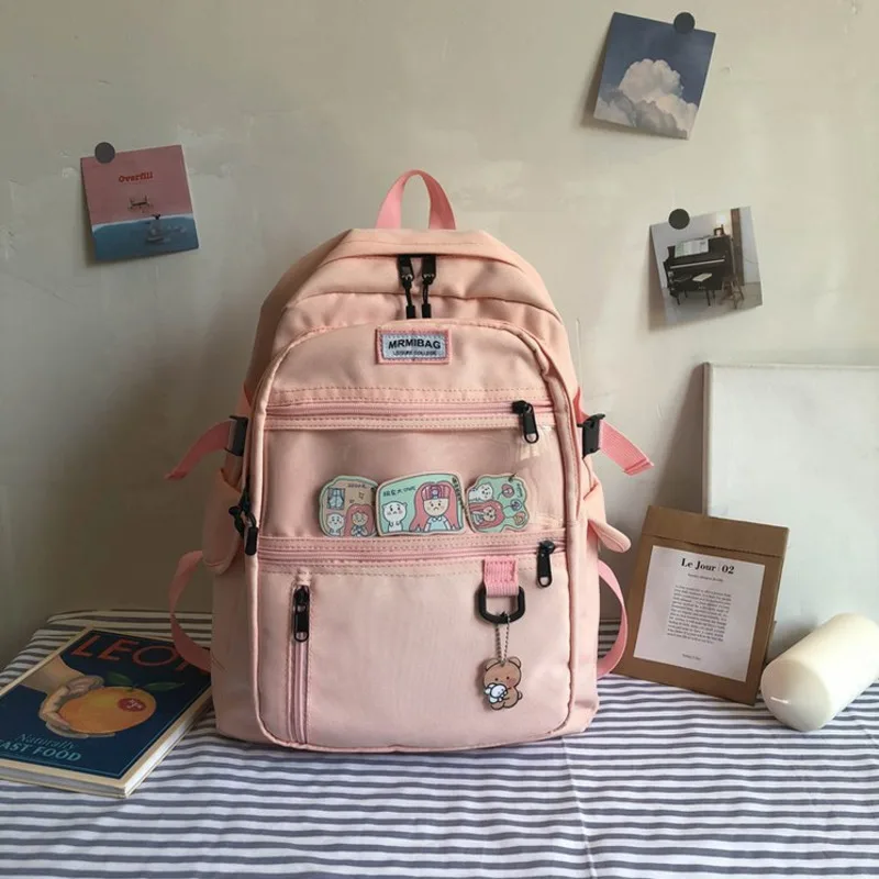 

Холщовый водонепроницаемый рюкзак для женщин, однотонная школьная сумка в студенческом стиле, милый Повседневный дорожный ранец для девоч...