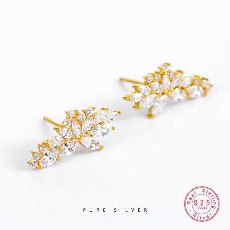 

HI MAN 100% S925 Sterling Silver Korean Transparent Crystal Angel Wings Stud Earrings Women Sweet Cute Wedding Jewelry
