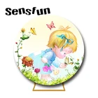 Фон для фотосъемки с изображением круглых колец цветов бабочек вечеринки в честь крещения ребенка девочек на 1-й день рождения