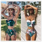 Купальники с высокой талией, новинка 2021, бикини с принтом листьев, женский купальник, винтажный Ретро купальный костюм, бикини с лямкой на шее