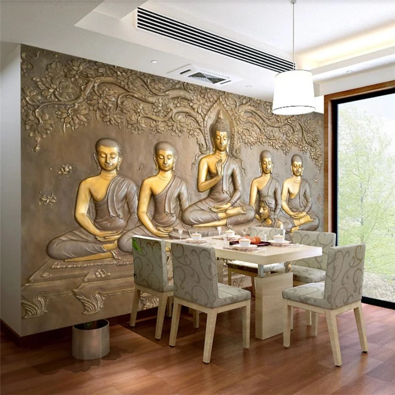 3d тиснение wellyu золотая статуя Будды фон настенная живопись бумажные обои