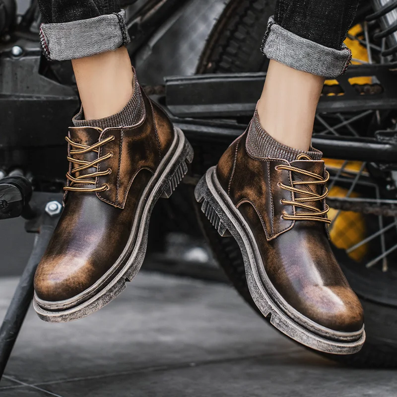 

CYYTL Vintage Men Safety Work Shoes Trendy Winter Boots Retro Fashion Snow Waterproof Trainers Water-resistant Botines Mujer
