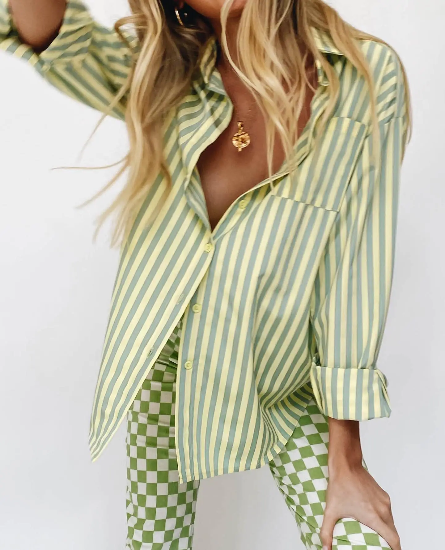 Блузка женская оверсайз в стиле бойфренда рубашка с длинным рукавом топ полоску