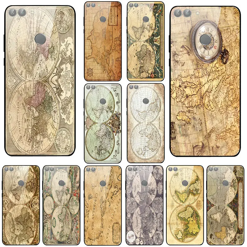 Ретро старинные карты мира закаленное стекло мобильный телефон чехлы для Huawei Honor