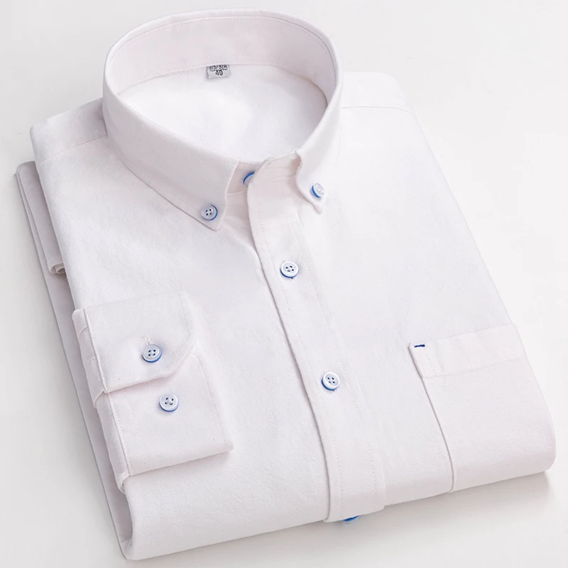 S-6XL New 100% Cotton Oxford Plaid Shirts For Mens Long Sleeve Cotton Casual White Dress Shirts Man Regular-Fit Men Social Shirt