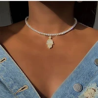 alyxuy hamsa hand clear crystal pendant fatima evil eye hand pendant vintage necklace luxury jewelry women girls gift